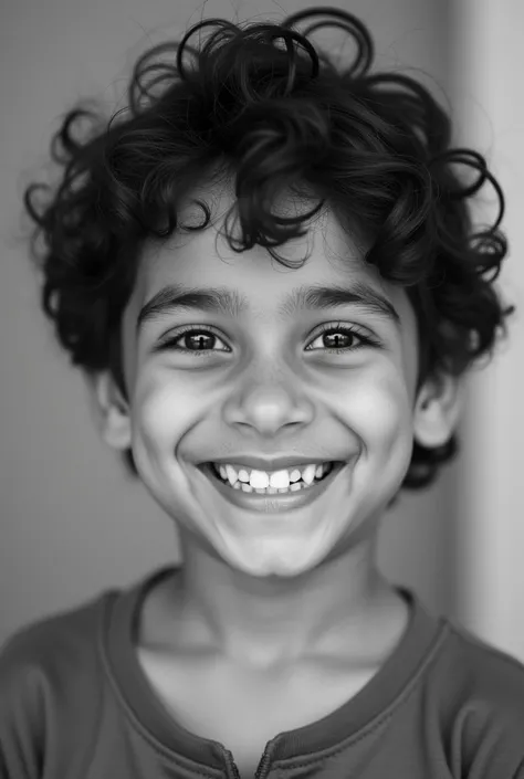 Black and white photograph of five-year-old Arabic , smiling 