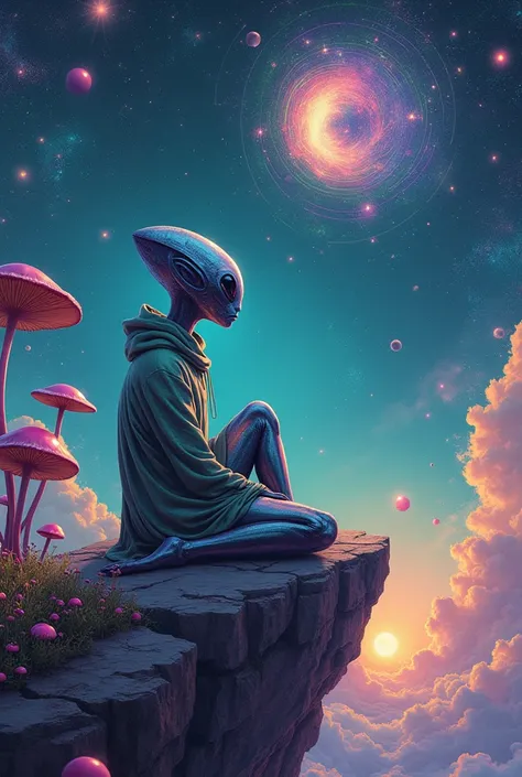 Print Description for PsycheLab – "Cosmic Observer Alien"

 General Concept : A print that combines cosmic mystery and psychedelic aesthetics, depicting an alien in a moment of contemplation in the vast universe.  The image must be immersive , evoking the ...