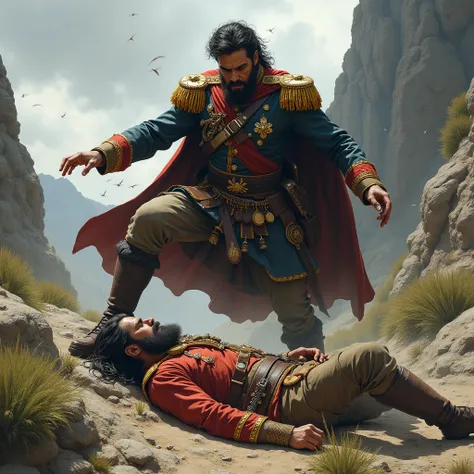 Spanish general kicking a sleeping mountain man