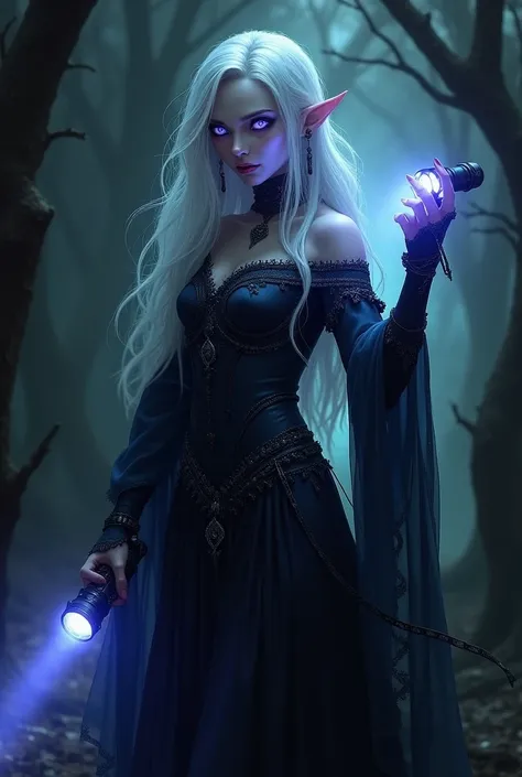  Elf, drow, coludia ,  flashlight,  violet eyes