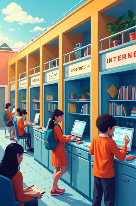 It generates an image in which I know that they can see internet booths to guarantee access to the internet connection for students and that the posts are in a Cesar Vallejo school 
