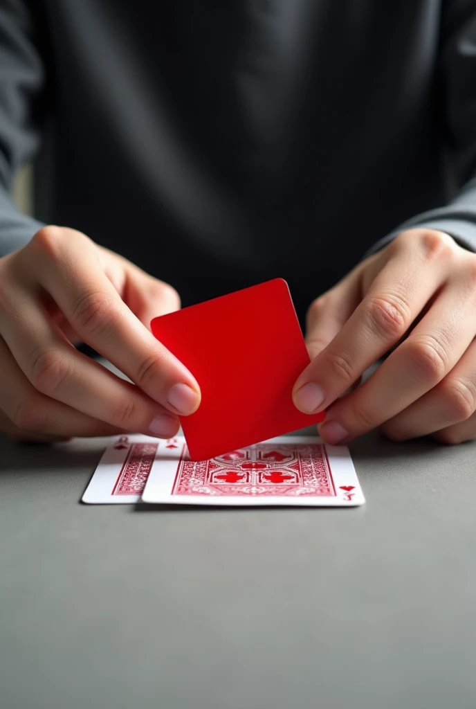 A person drawing a red card from a deck of cards on the first attempt.