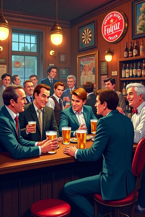 I need the track of a bar from the 80s in England, realistic cartoon style.