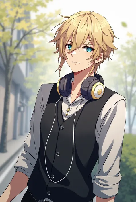  Shu Sakamaki has a distinctive aspect that reflects his apathetic personality and his love for music .
 
 - Hair :   his hair is blond ,  in a light and slightly wavy tone .     He usually wears it a little long ,  covering part of his forehead [2].
- Eye...