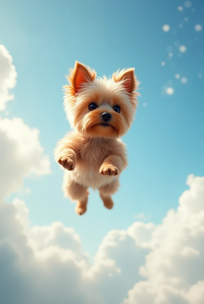 A flying Yorki breed puppy