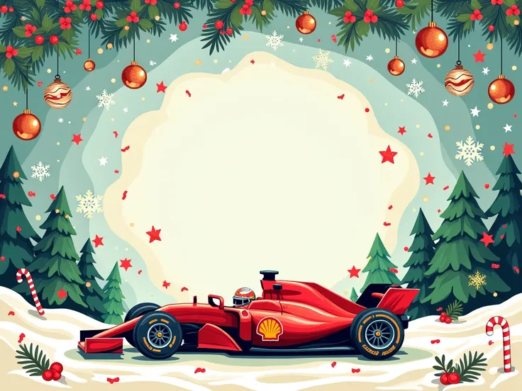 a horizontal cover with Christmas cartoon patterns and animated F1. Let it be 