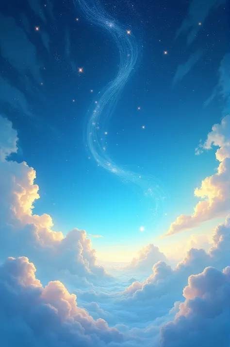 Blue sky background with golden clouds and stars
