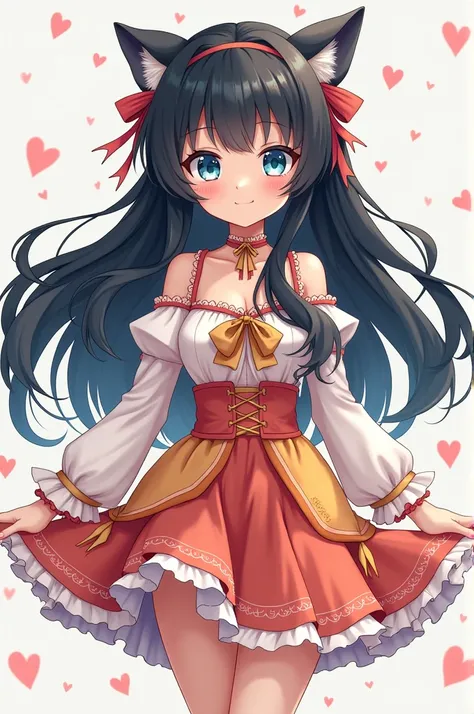 A girl with long black hair and blue tufted anime girl wearing anime clothes 