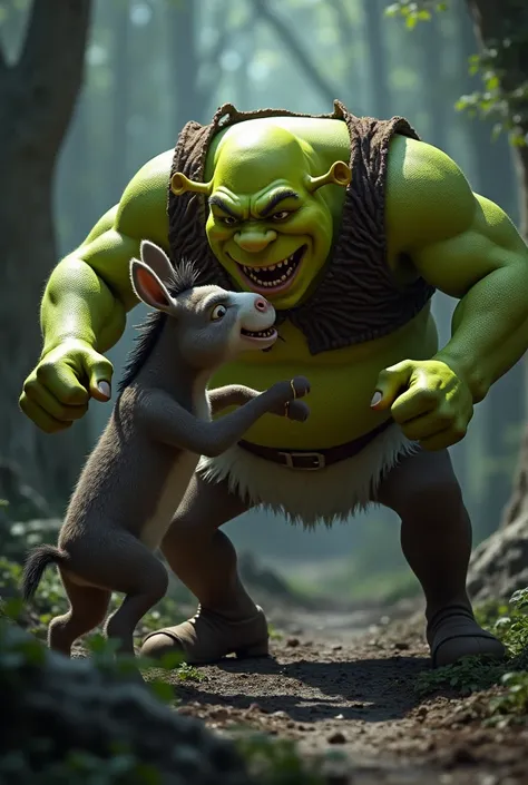 Furious Shrek kills the donkey 