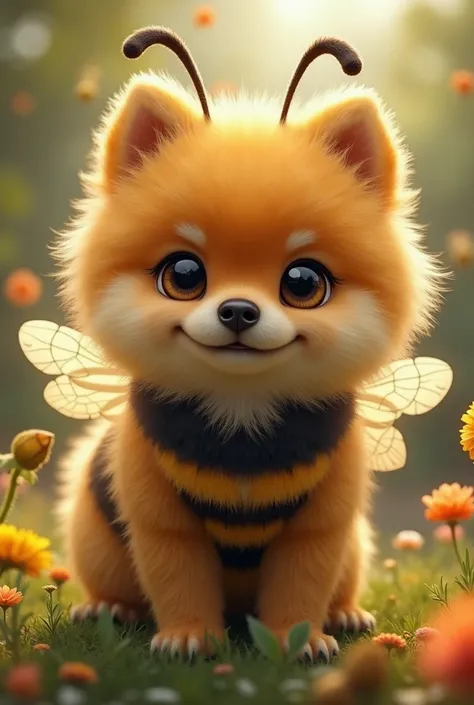  REALISTIC IMAGE, Fusion of the Pomeranian dog Lulu with a bee 