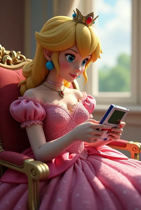 Realistic Princess peach playing the virtual game boy