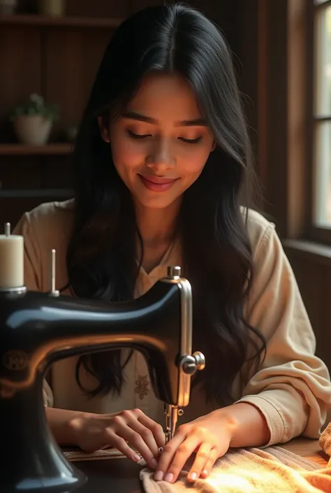 A quiet srilankan sinhala sexy girl who happily sew in a sewing machine