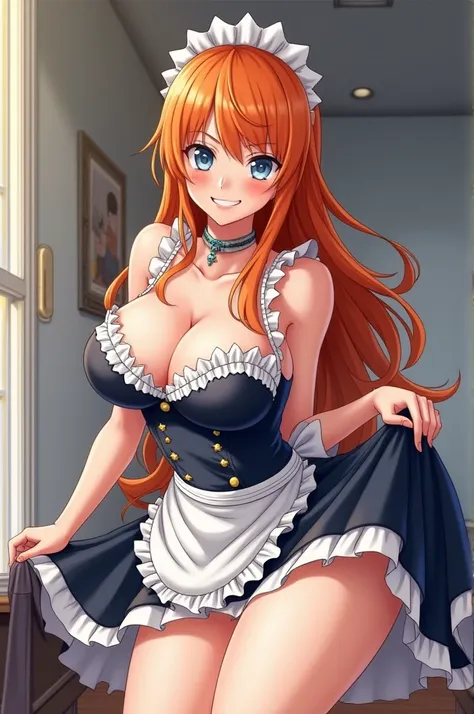 Nami in maid clothes showing her panties