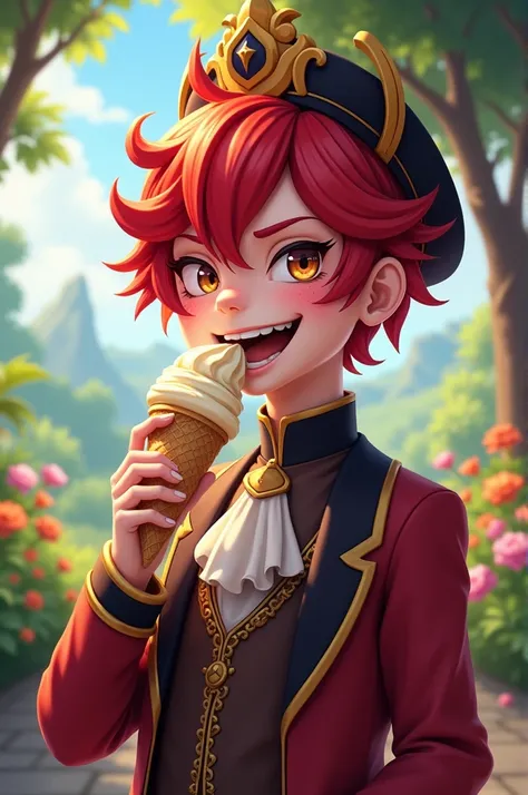 Image of Luchino from Identity V eating ice cream