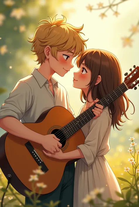 The blond guitarist boy and the brown-haired girl met more days and began to fall in love