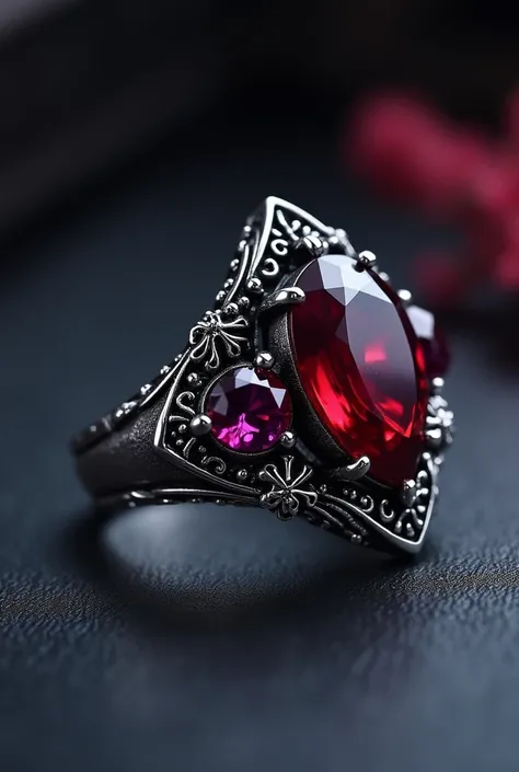 a vampire-inspired ring, with ruby or amethyst stones, 925 silver .