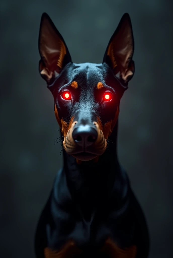 Doberman dog shining red eyes 