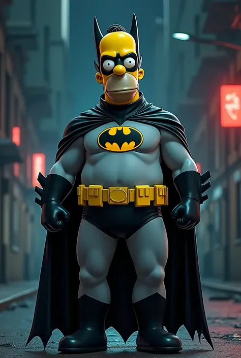 Homer Simpsons dressed as Batman