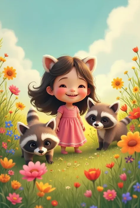  cute girl smiles 　Flower Prairie 　 cute raccoon dogs too