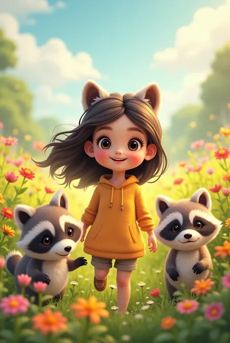  cute girl smiles 　Flower Prairie 　 cute raccoon dogs too