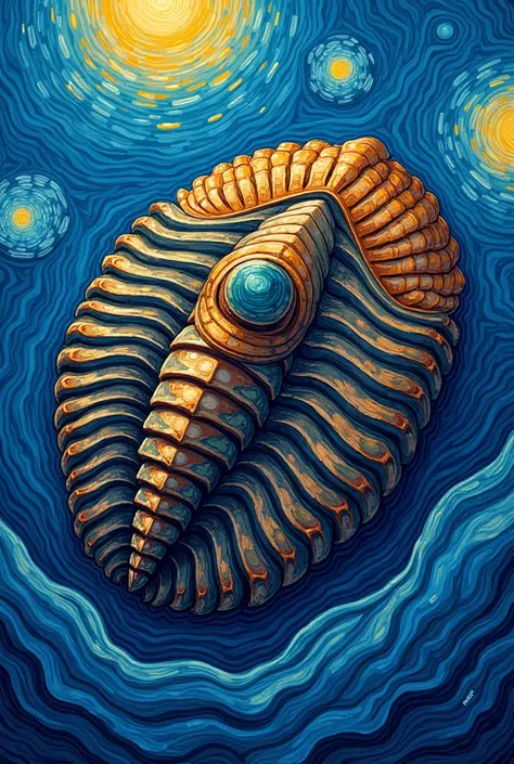 Draw a trilobite in the style of van gogh