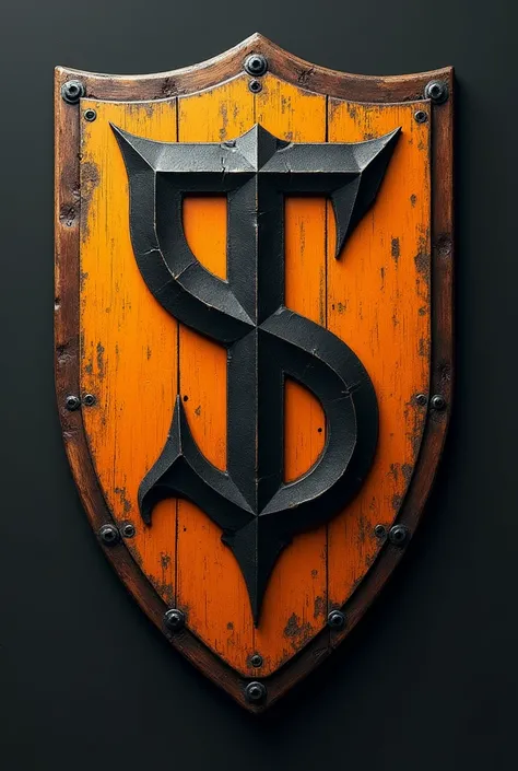 Football shield for a team called Teresitas FC with orange and black colors
And medieval style

Remove the name of the equipment and make it more sober as in wood

Place a T and an S on top of each other in the middle
