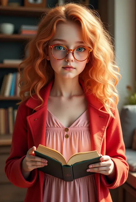 (UHD, best quality, highres icon), photo realistic:1.5, 1woman, Hyper realistic British girl with curly long very light orange peach hair, big blue doe eyes, cute button nose and has a cute square face with a sharp jawline and pale skin color with freckles...