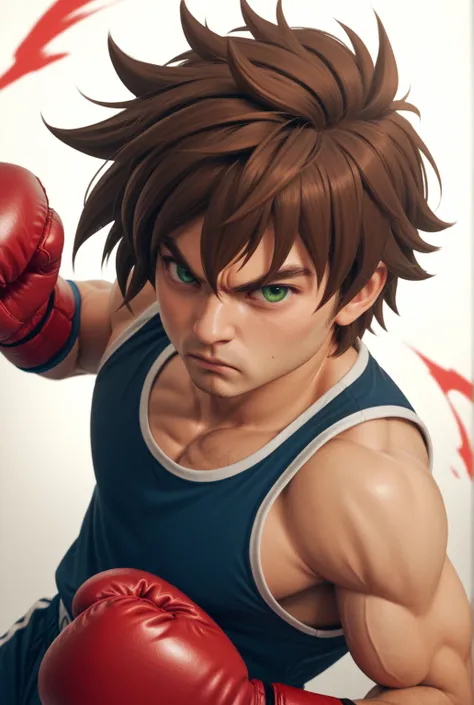 man with brown hair ,  green eyes,  using boxing gloves , angry expression , HD, 4K 