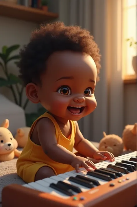 An African baby playing the keyboard 