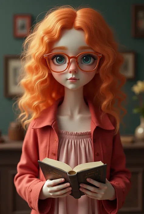 (UHD, best quality, highest icon), photo realistic:1.5, 1woman, Hyper realistic British girl with curly long very light orange peach hair, big blue doe eyes, cute button nose and has a cute square face with a sharp jawline and pale skin color with freckles...