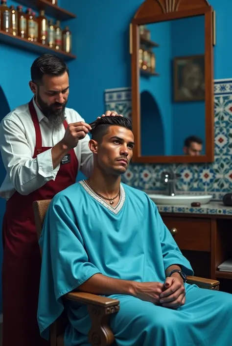 cristiano Ronaldo get haircut in chefchaouen city 
