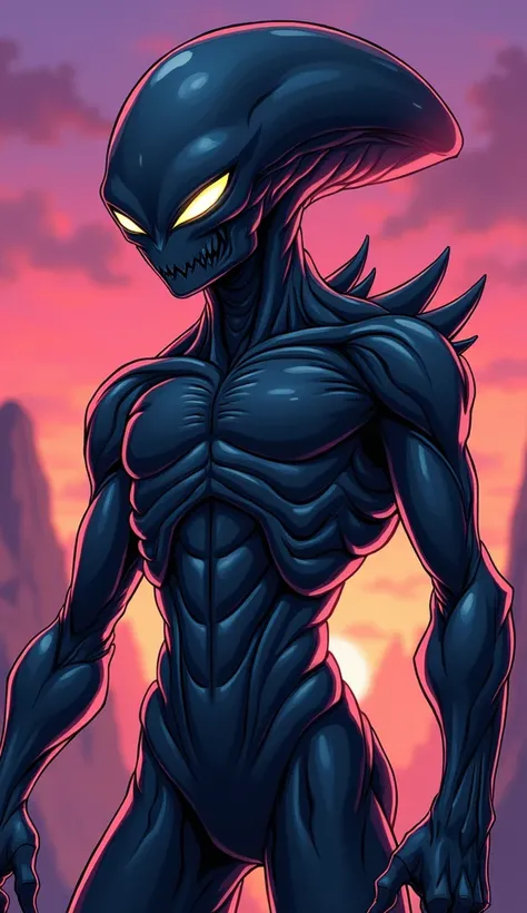 An alien of the race "Black Arms " From the Sonic universe. humanoid.  90s cartoon style animation.