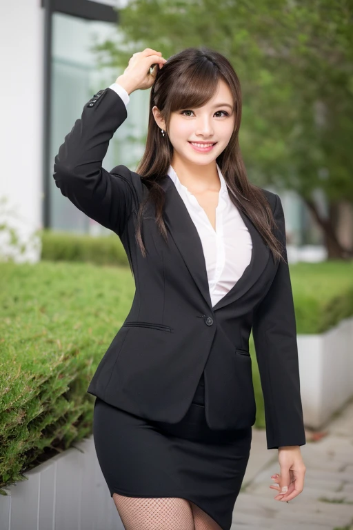 ((( black business tight skirt suit )))、Business Lady、 super detailed、((masterpiece)),  top quality、 Ultra A High Resolution、8K High Resolution、 Photogenic Transparency 、 detailed eyes on board、Spring outdoors、During the school cultural festival、A large nu...