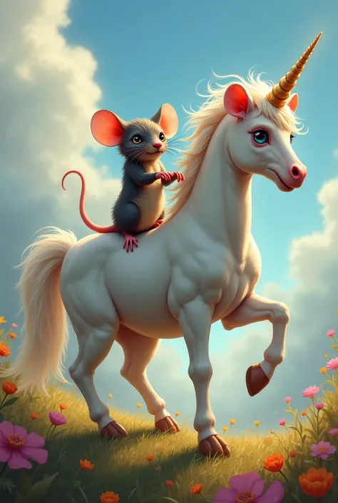 Little rat riding unicorn