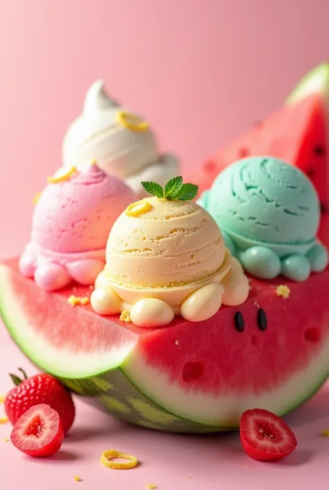  ice cream in watermelon palette, Peppermint , mint and lemon 