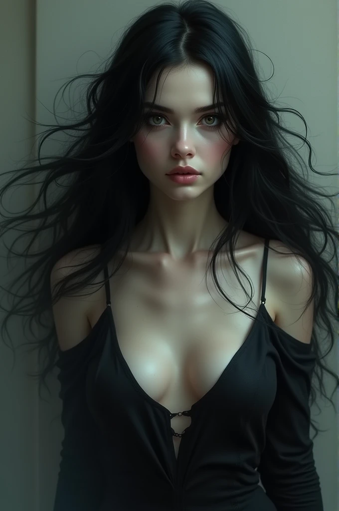 Long black-haired white-skinned woman without robes