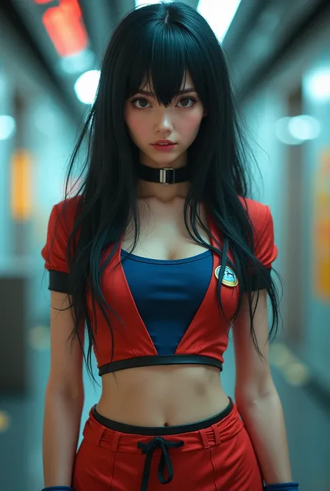 black hair girl with bulma cosplay