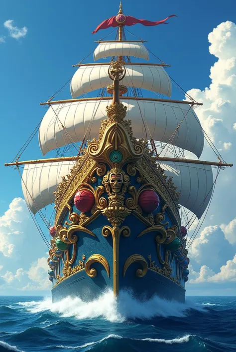 build a massive modern ship with rococo ,((art style of onepiece)),Masterpiece, Super Detailed, Best Quality, 