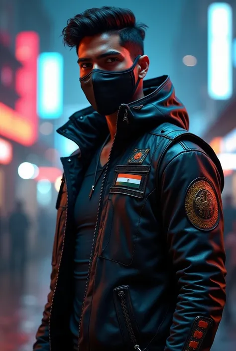 Heres a detailed prompt for creating an image of a young, handsome, fit, masked vigilante assassin superhero:

**Prompt:**  
"A modern version of a young, handsome, and fit Indian male superhero, aged under 25. He is a masked vigilante assassin with a slee...