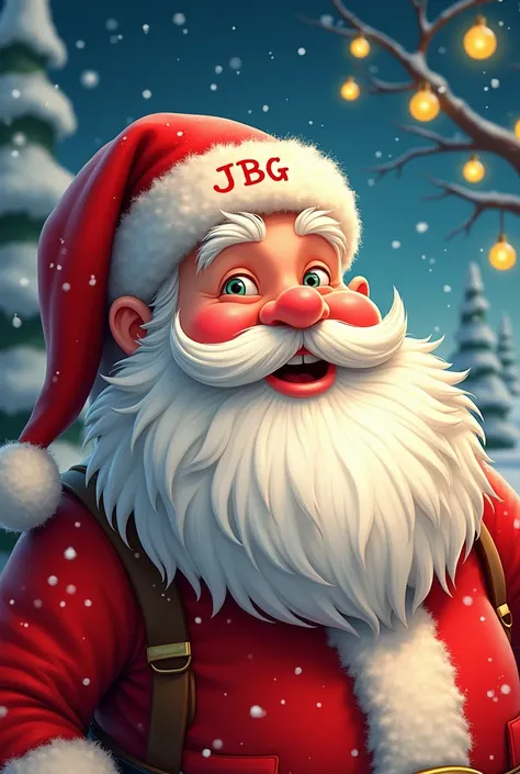 CREATE A SANTA CLAUS THAT HAS JBG IN HIS HAT 