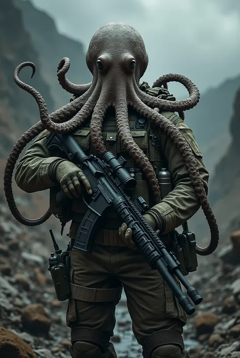 Octopus dressed as a commando 