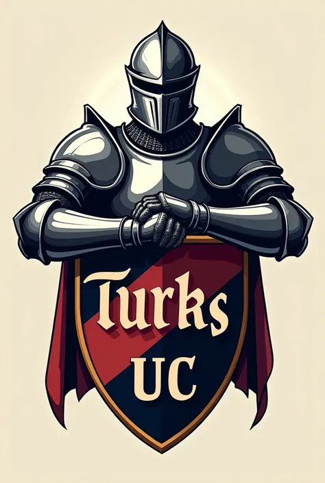 Create a crossed knight with a stripe that says Turks uc