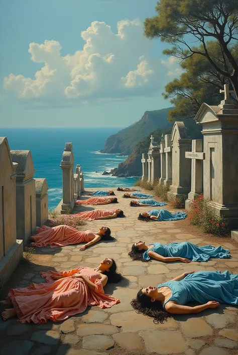  The following painting is a picture of the coastline ,  several pairs of dancers are needed to develop the choreography , At least 8 couples .
 The picture takes place in a cemetery , where the dancers scattered around the space start lying down and cover...