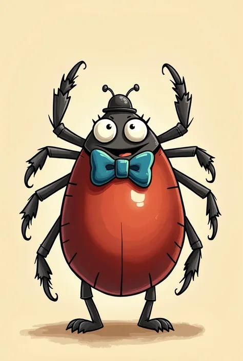 Create a funny cartoon style image of a tick with a bow tie