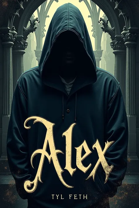 On a gothic T-shirt the inscriptions of alex