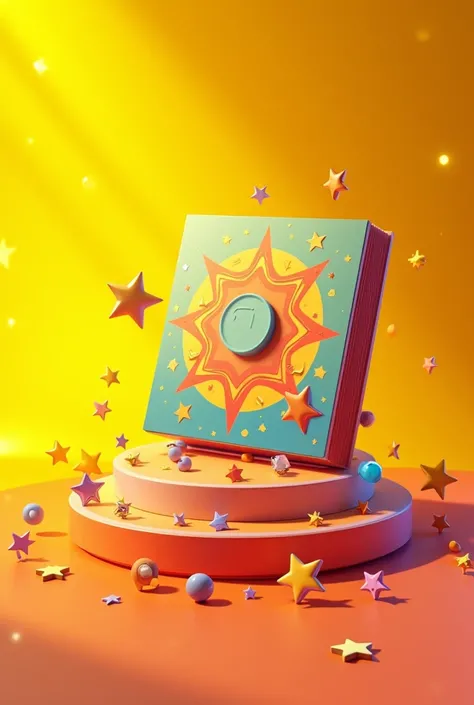 Retro yellow background with some stars and colorful music album cover