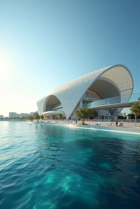 Create an image of a modern Qatar-like stadium in Punta del Este 