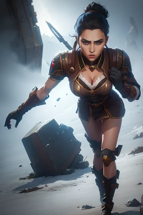 beatifull woman soldier wearing piltover vigilant uniform from arcane