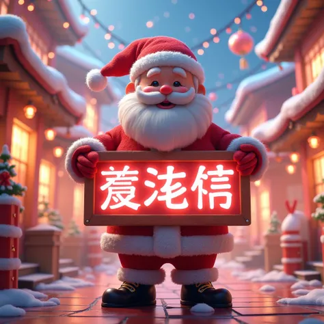 Usage&Brightly lit Stitch in Santa Claus outfit holding a sign with the word AMACHIHOSHISORA