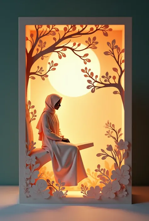 Papercraft Lightbox core

Prompt

A delicate paper craft lightbox scene featuring a Malay woman in a flowing abaya and hijab, sitting gracefully on a tree branch under the soft glow of moonlight. The composition captures the serene beauty of the woman surr...